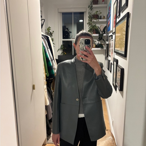 Babaton Jackets & Blazers - Babaton Charcoal / Green Vegan Leather Women's Blazer - $60
